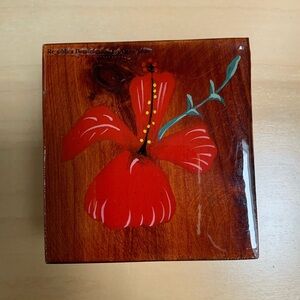 Handcrafted Red Floral Wooden Box